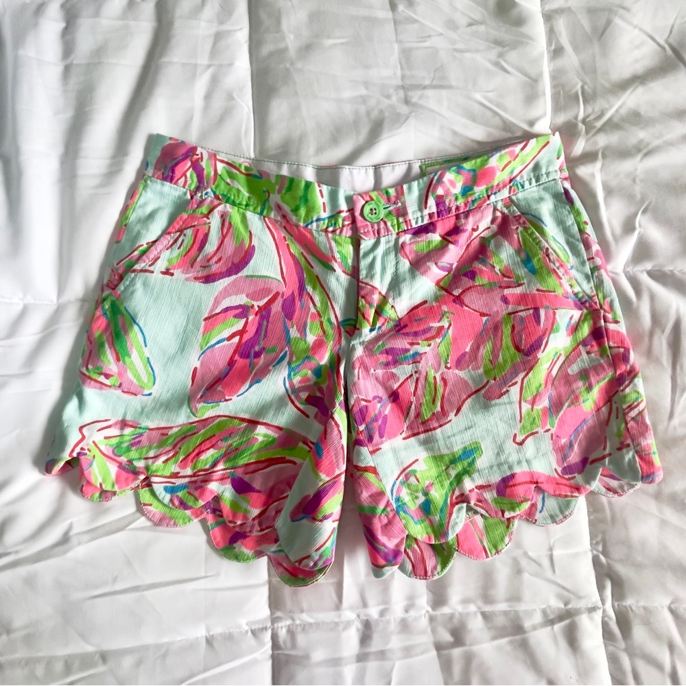 Lilly Pulitzer In The Vias Printed Textured Buttercup Scalloped Shorts Summer